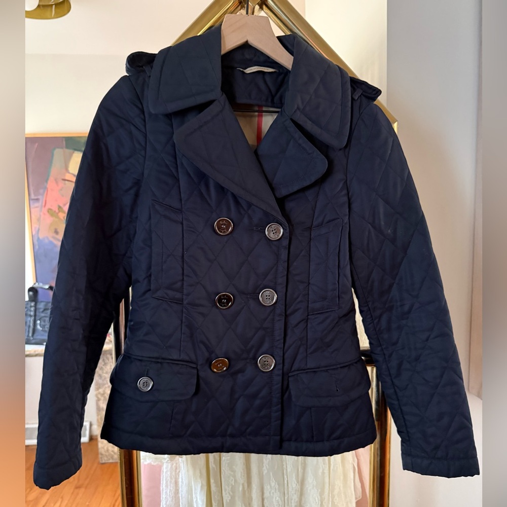 Burberry Navy Quilted Double-Breasted Peacoat Jacket